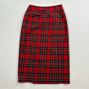 HARRIS/WALLACE Red Plaid Wool Wrap Skirt Size 12